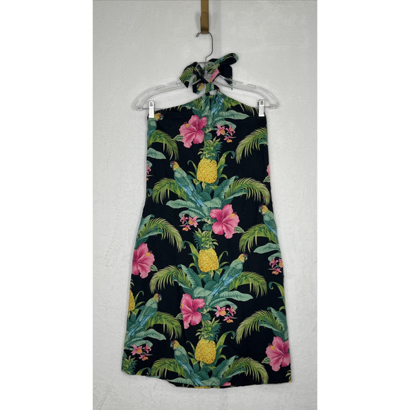 Tommy Bahama Woman’s Halter Dress Tropical Parrots Pineapple Hibiscus Sz. 6 - Picture 1 of 9